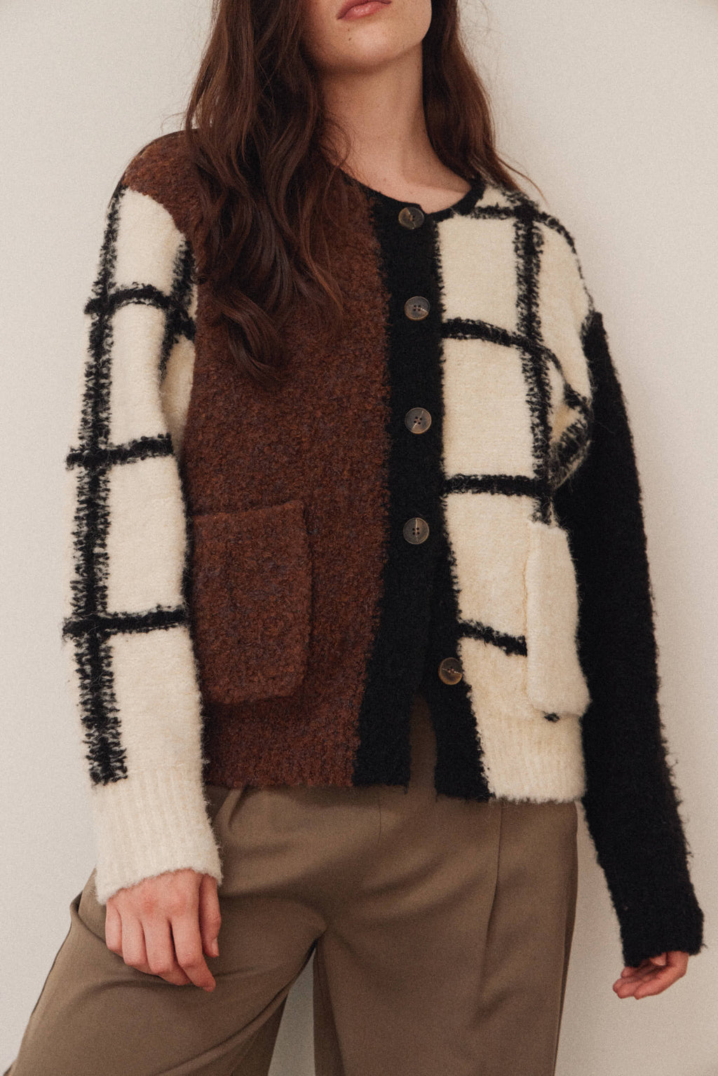 Color Block Grid Cardigan