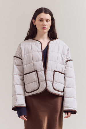 PIN GRID QUILTED JACKET in MILK