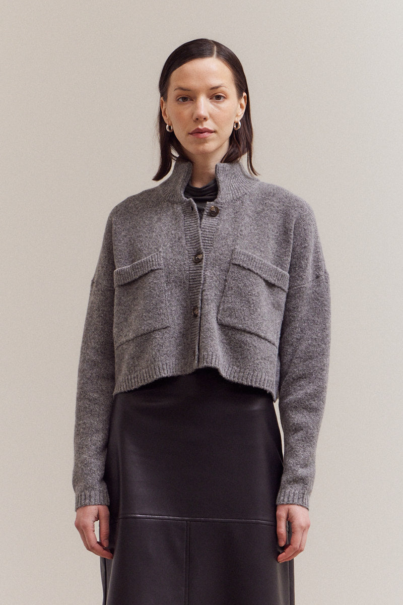 High Collar Knit Cardigan