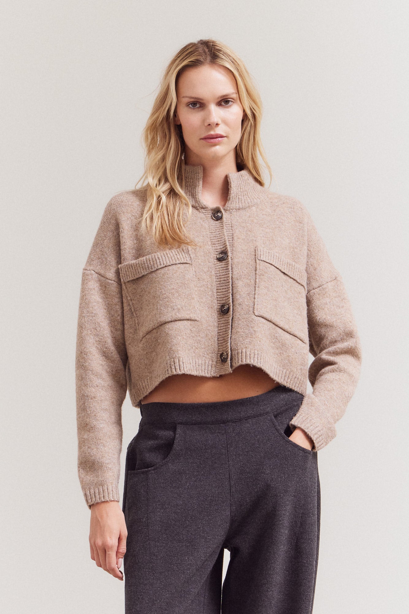 High Collar Knit Cardigan