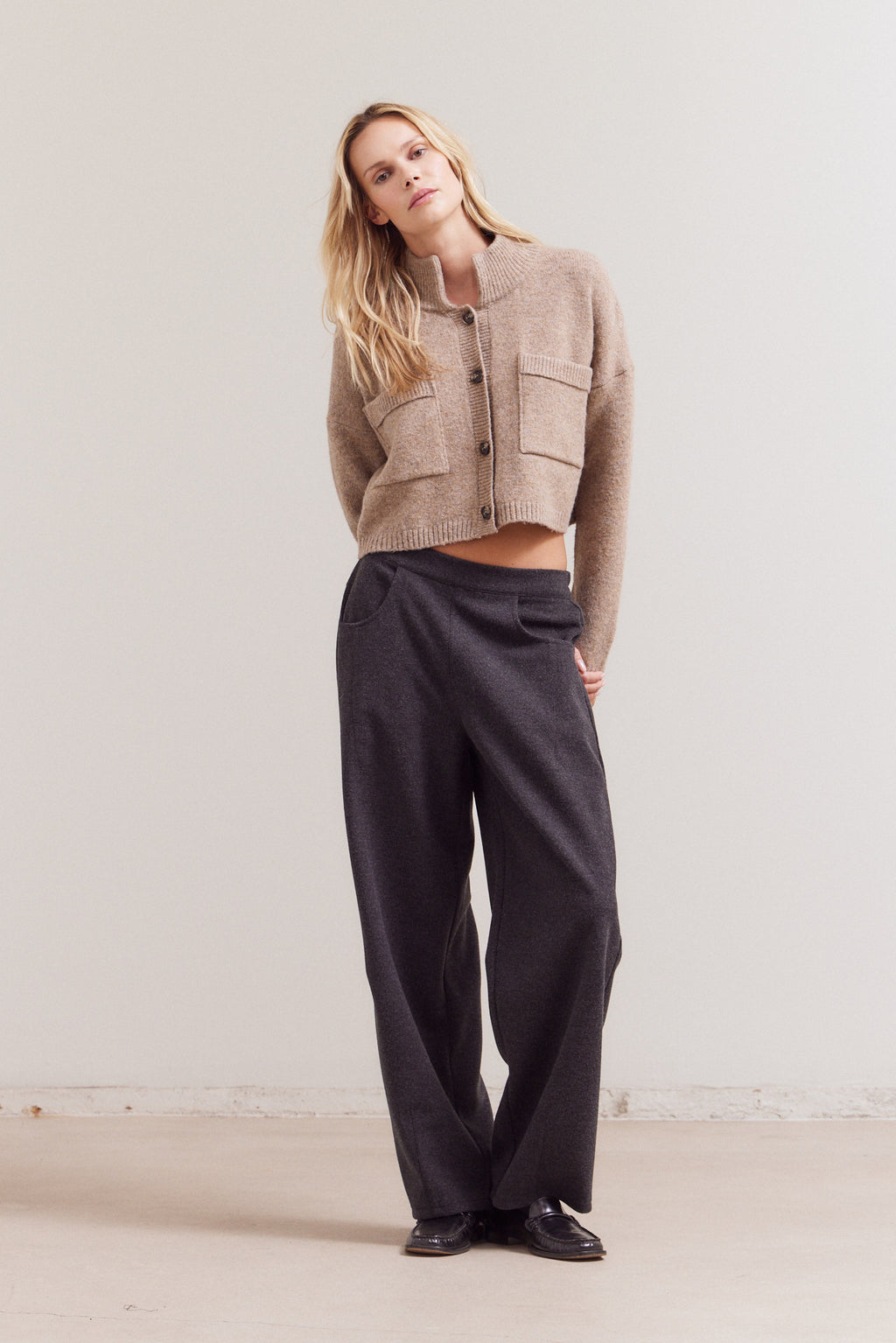 High Collar Knit Cardigan