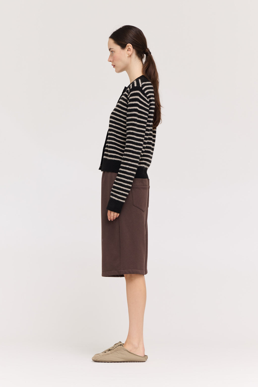 Striped Button Up Cardigan in Black