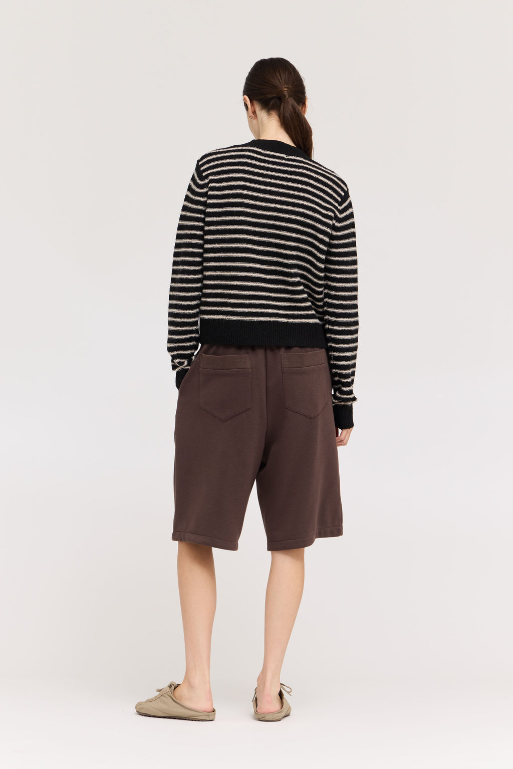 Striped Button Up Cardigan in Black