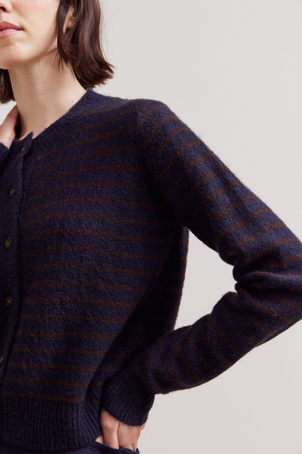 Striped Button Up Cardigan in Midnight