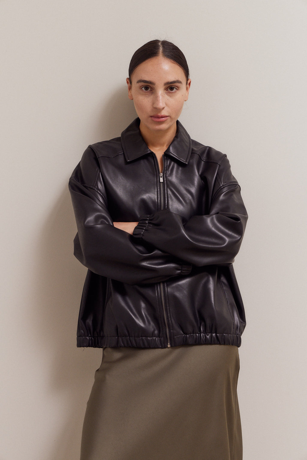 Vegan Leather Bomber Jacket