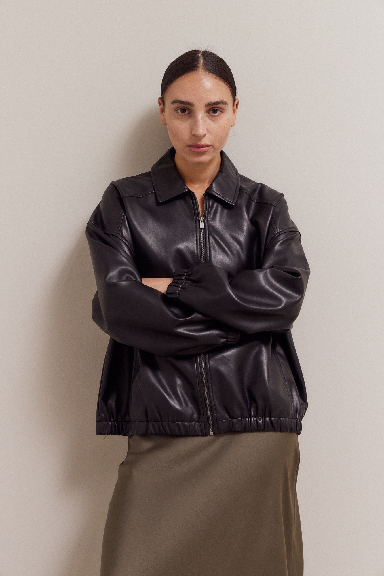 Vegan Leather Bomber Jacket