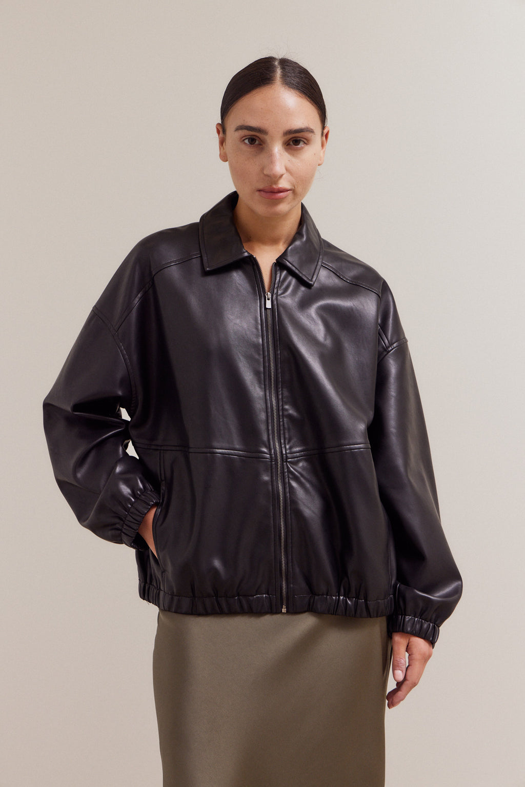 Vegan Leather Bomber Jacket