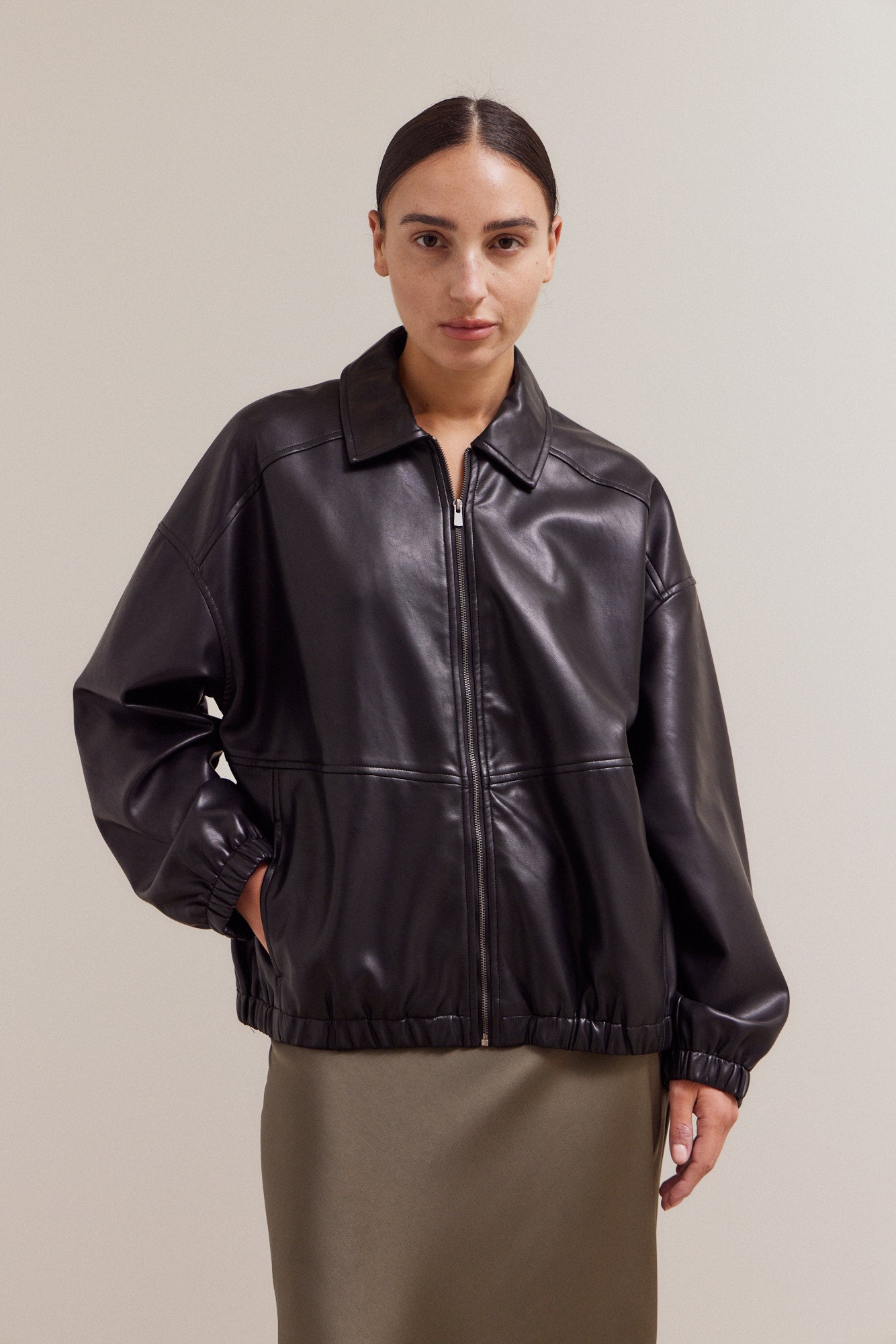 Vegan Leather Bomber Jacket