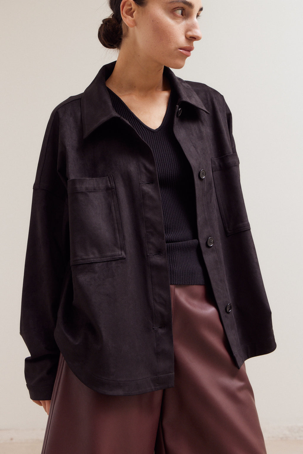 Faux Suede Shirt Jacket