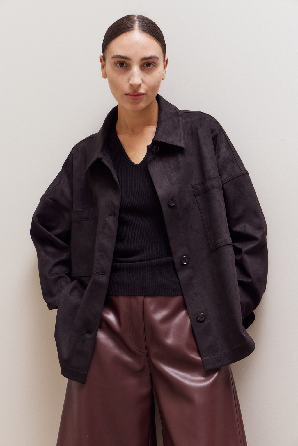 Faux Suede Shirt Jacket