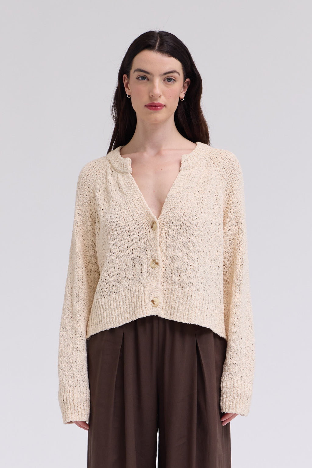 Textured V-neck Cardigan in Irish Cream