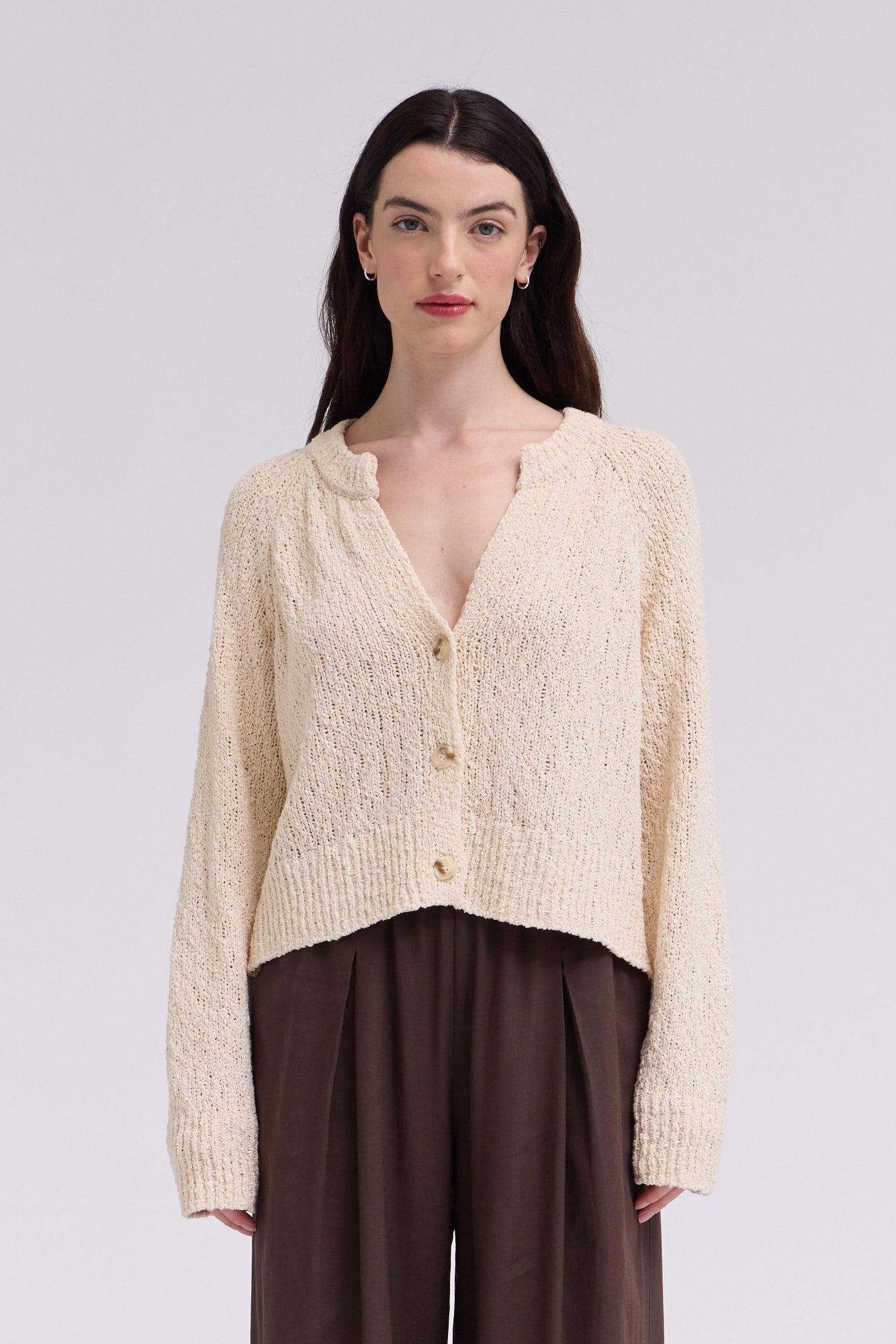 Textured V-neck Cardigan in Irish Cream