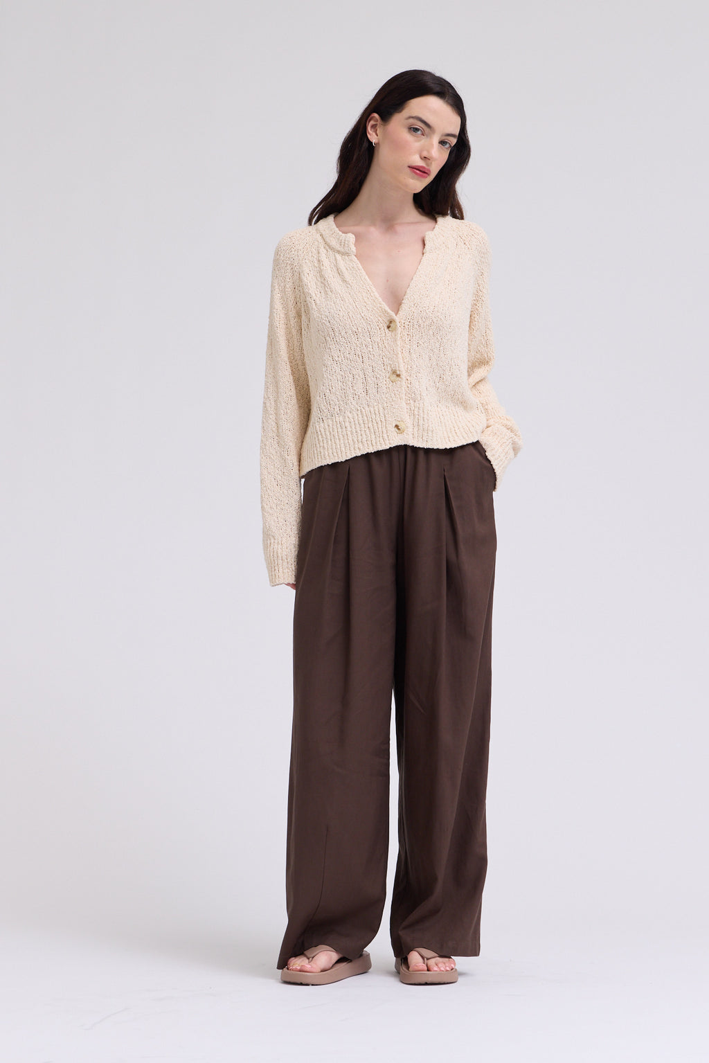 Textured V-neck Cardigan in Irish Cream