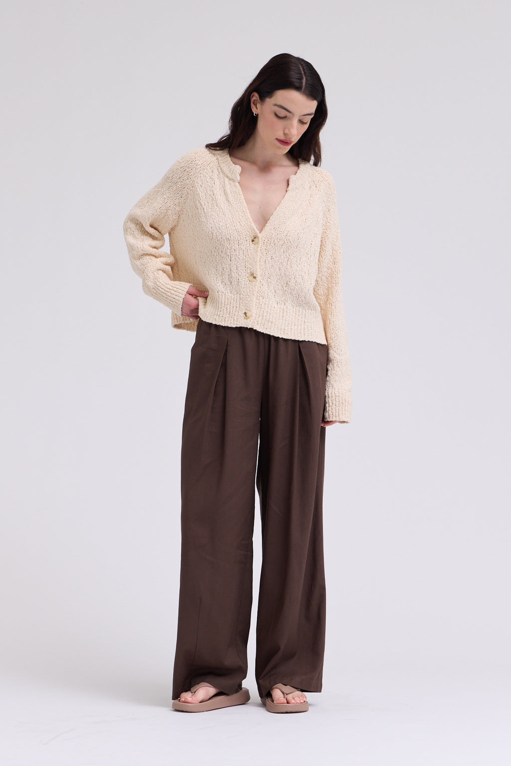 Textured V-neck Cardigan in Irish Cream