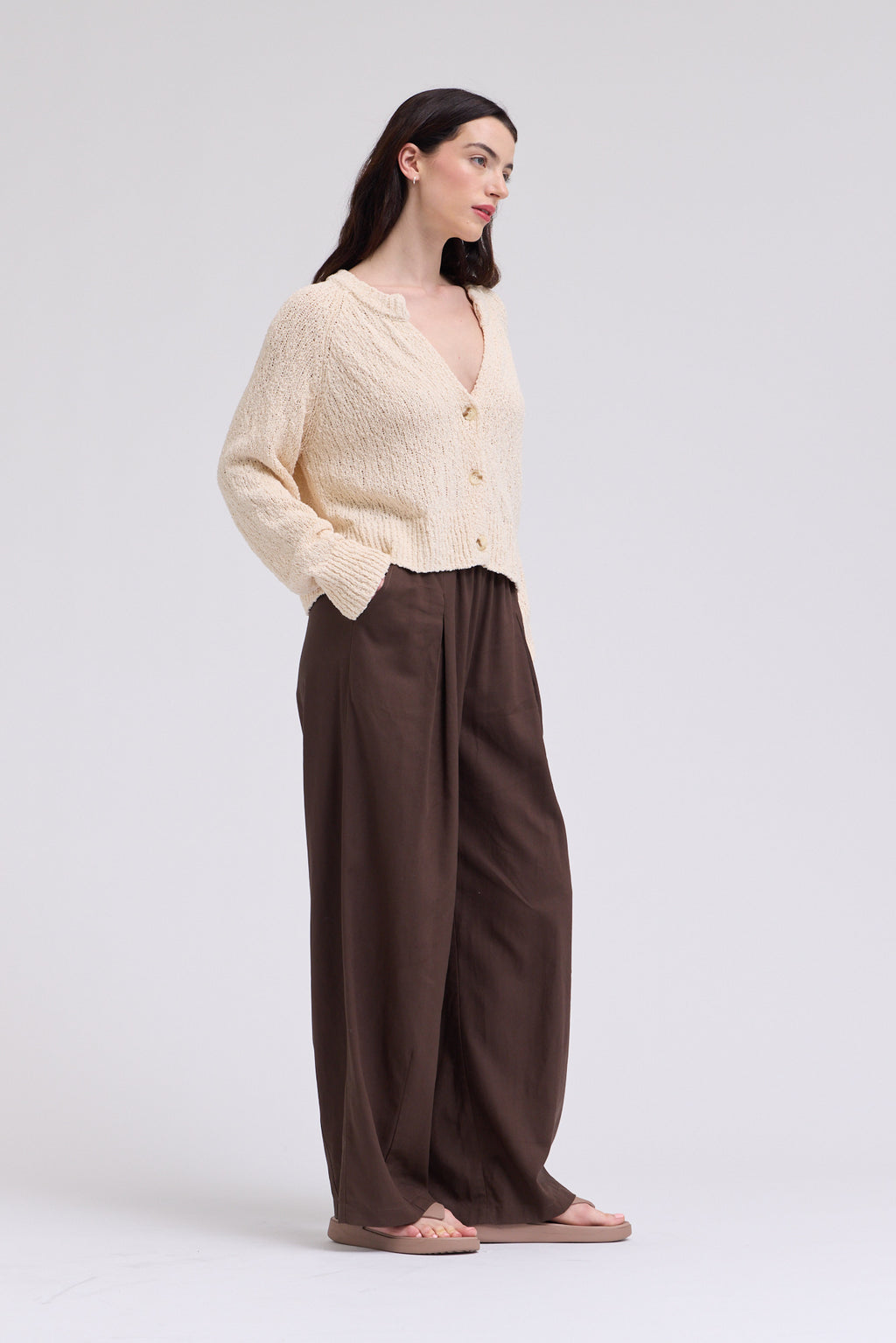 Textured V-neck Cardigan in Irish Cream