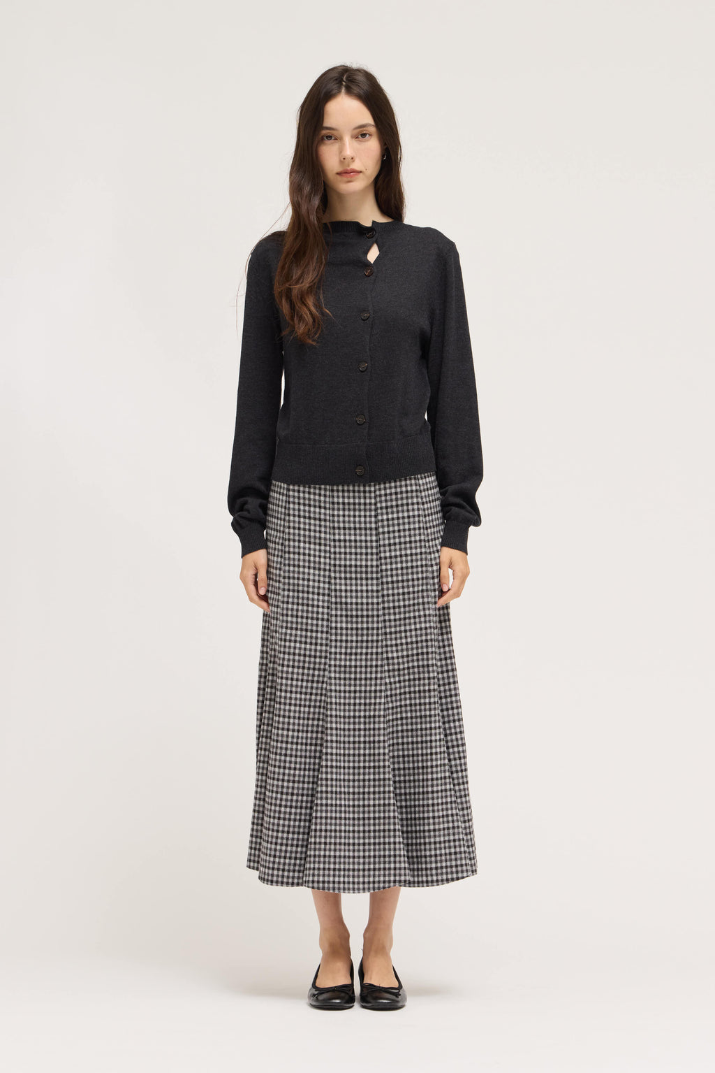 Irregular Button Up Cardigan in Charcoal