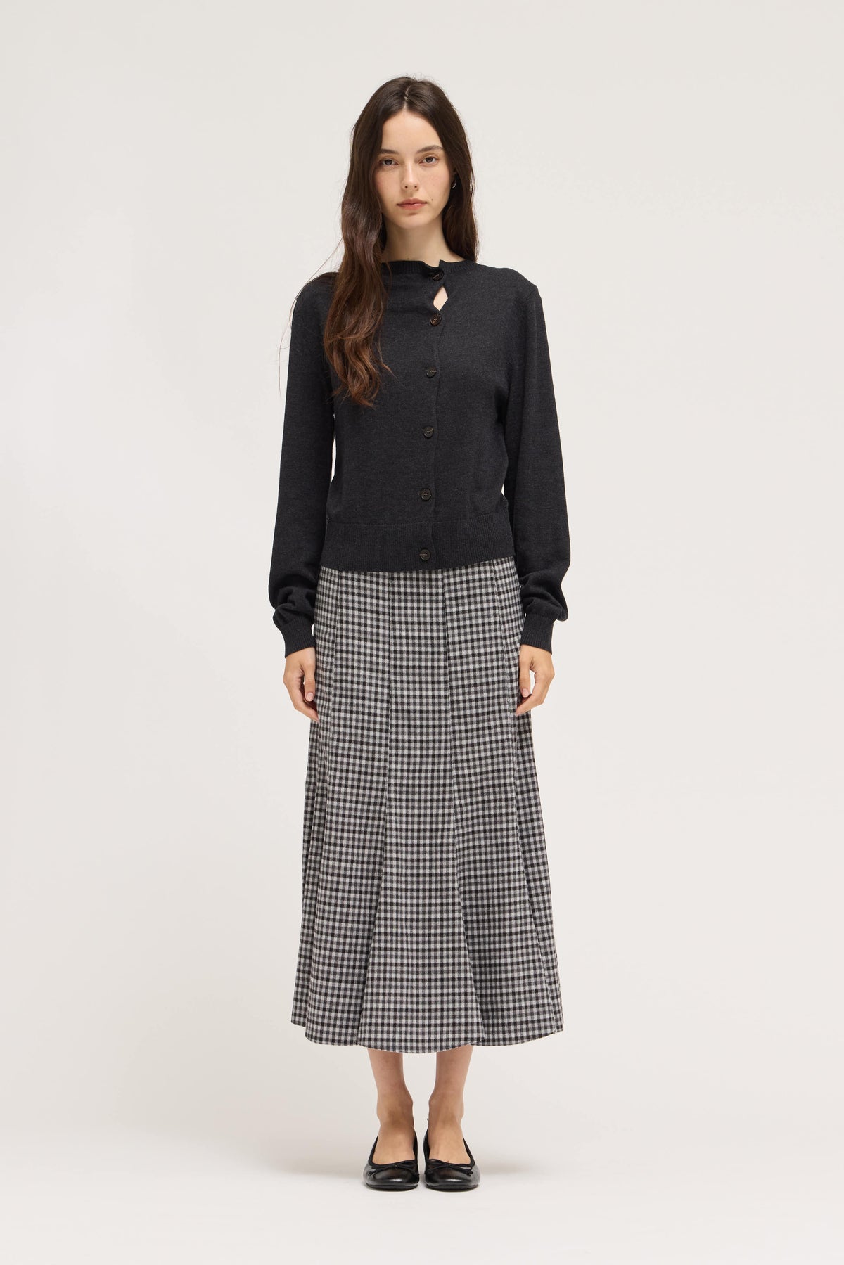 Irregular Button Up Cardigan in Charcoal