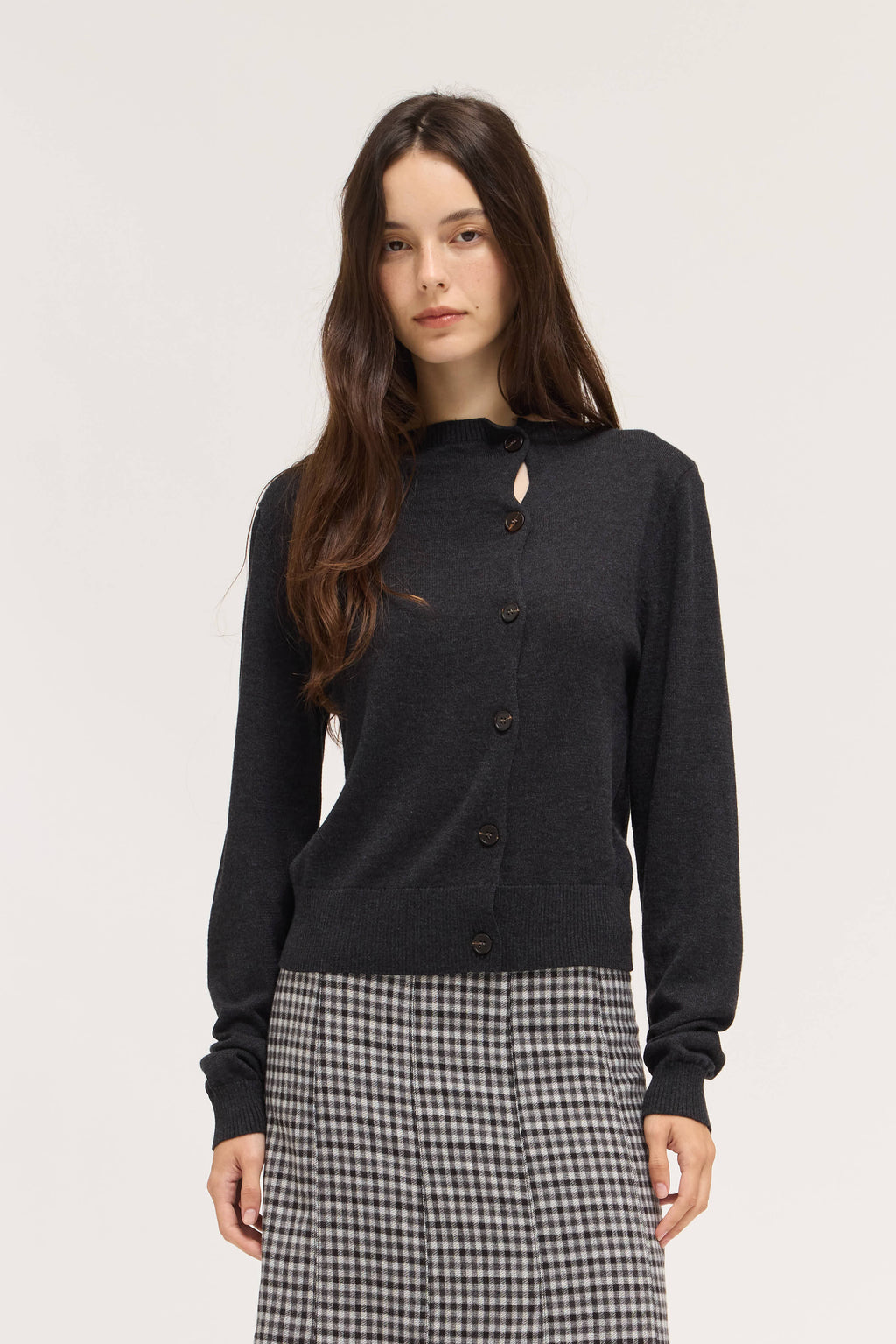 Irregular Button Up Cardigan in Charcoal