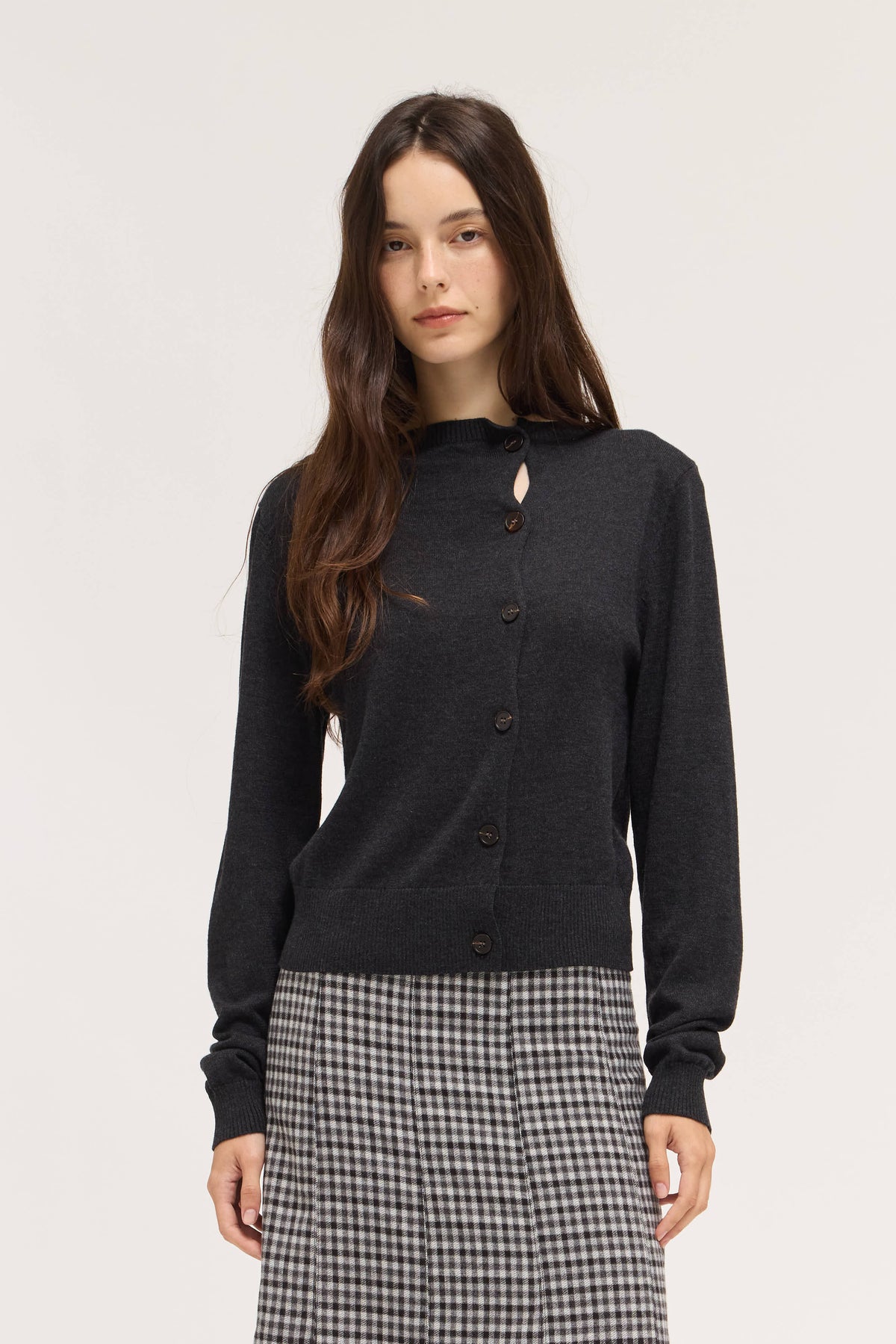 Irregular Button Up Cardigan in Charcoal