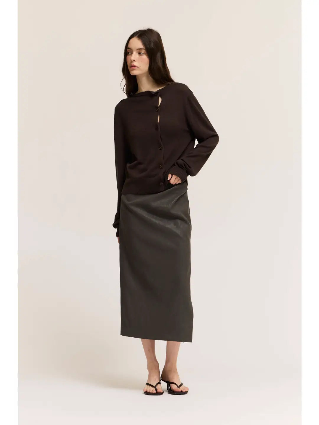 Irregular Button Up Cardigan in Dark Chocolate