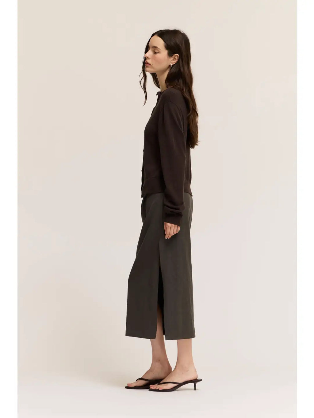 Irregular Button Up Cardigan in Dark Chocolate