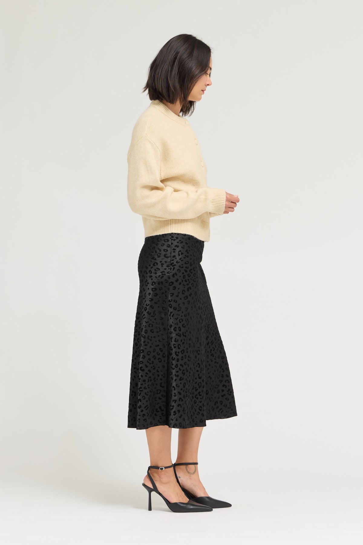 Leopard Satin Slip Skirt in Black Leopard