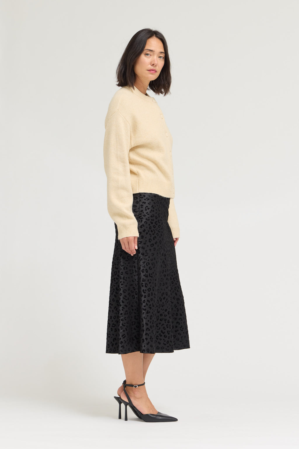 Leopard Satin Slip Skirt in Black Leopard
