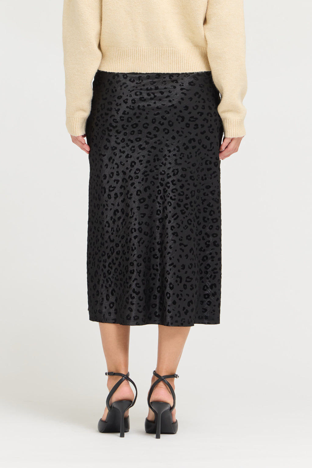 Leopard Satin Slip Skirt in Black Leopard