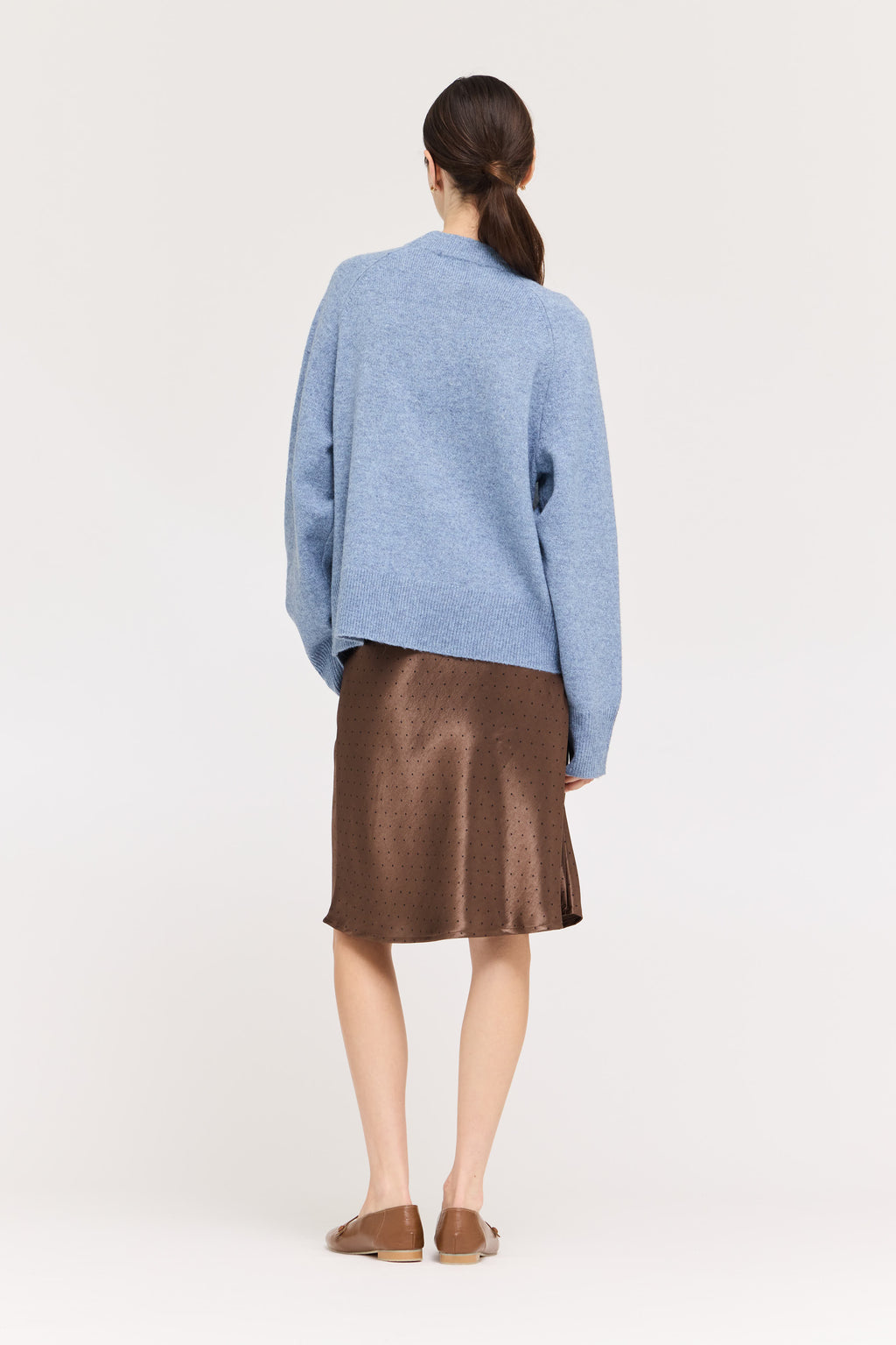 Polka Dot Knee Length Slip Skirt in Chocolate