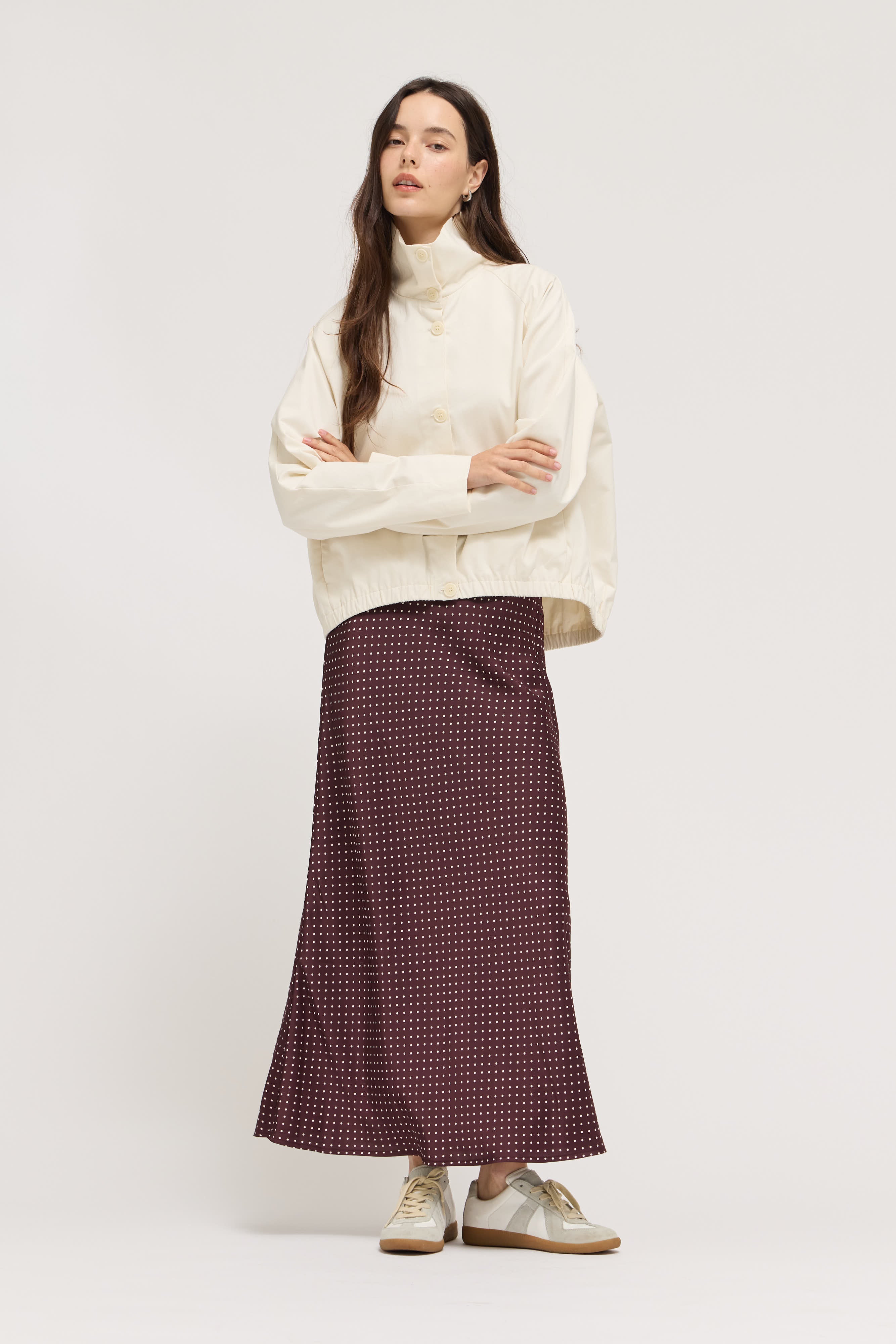 Satin Mermaid Fit Skirt in Choco Ivory