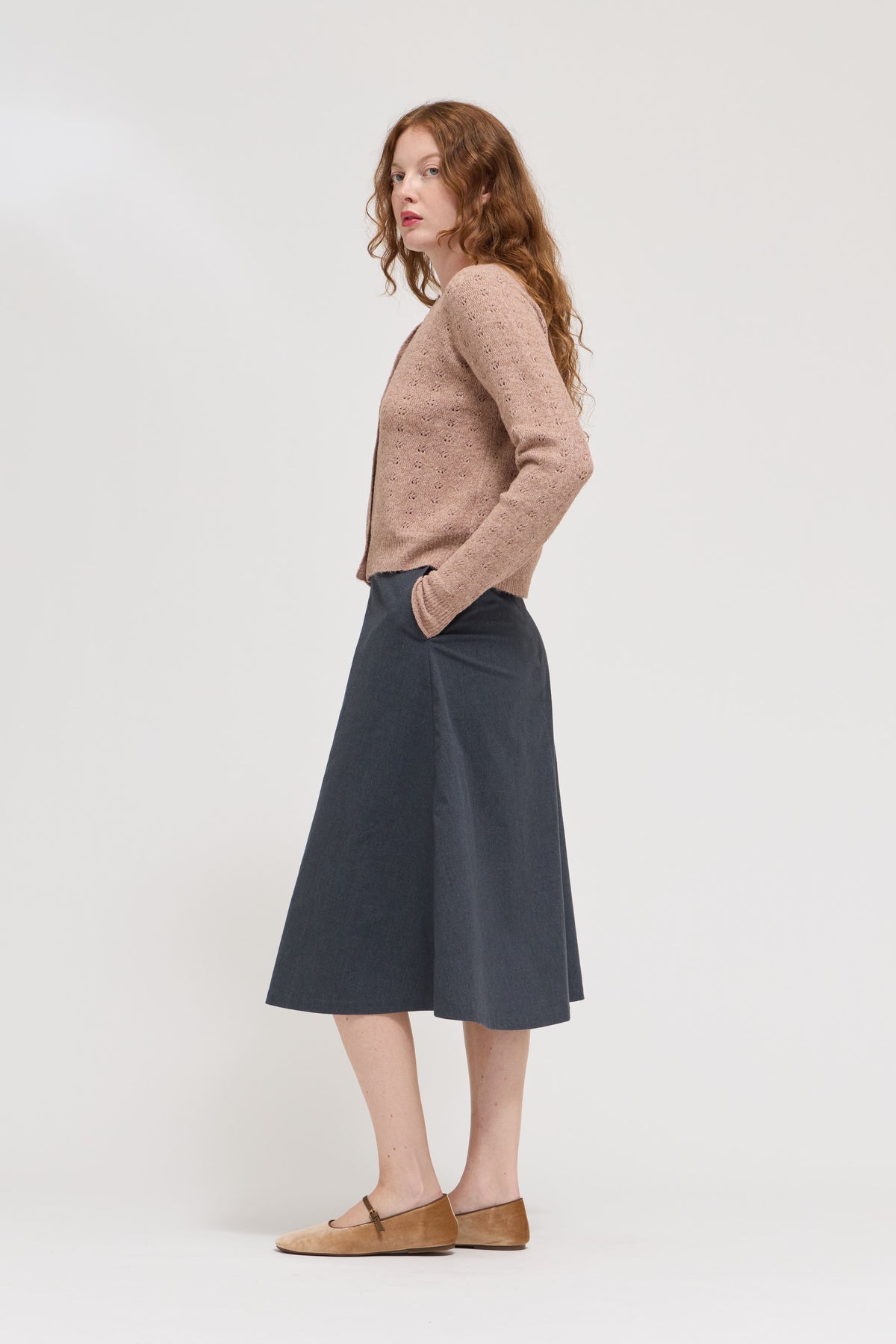 Circle Hem Drape Skirt in Graphite