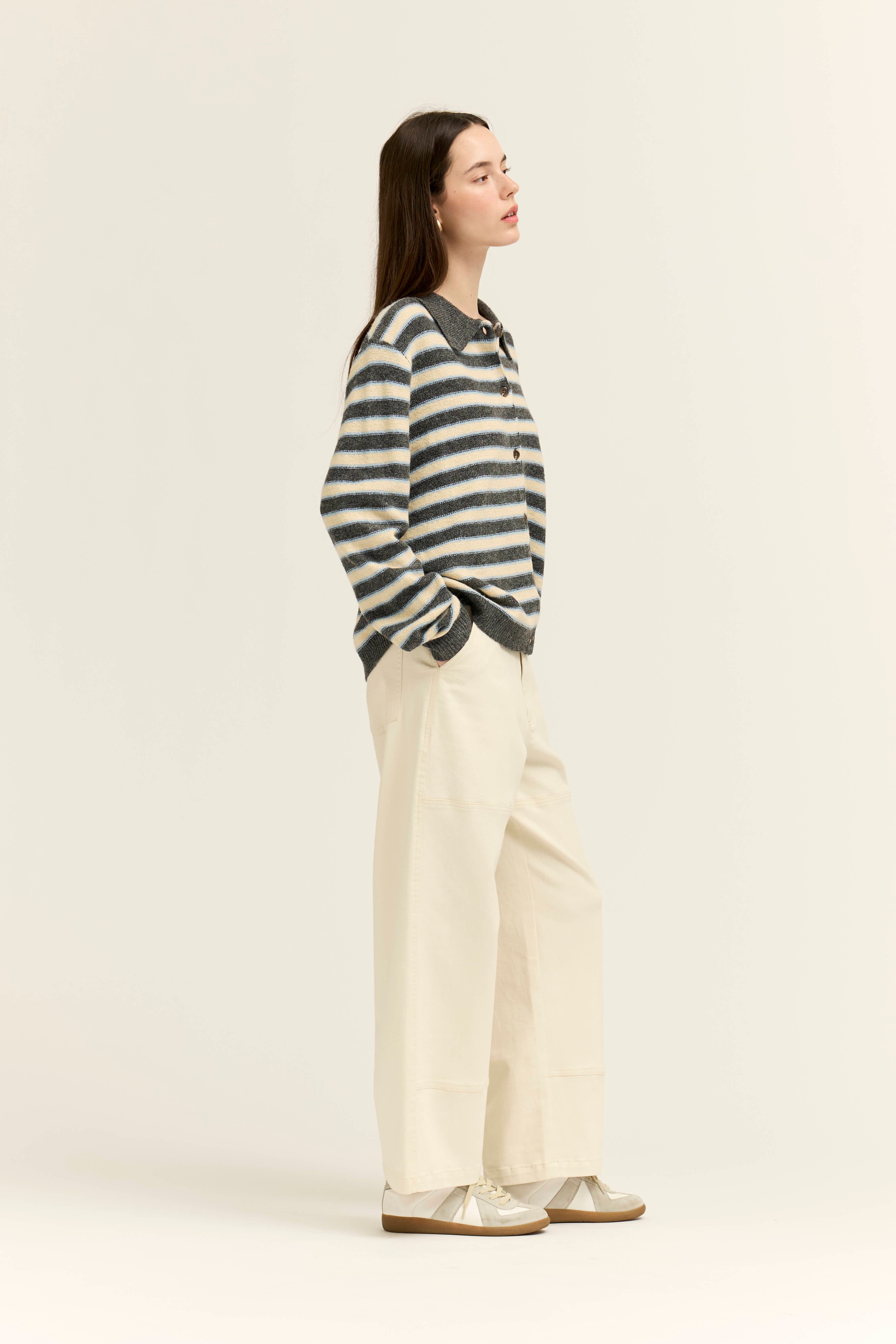 High Rise Balloon Fit Denim Pants in Milk