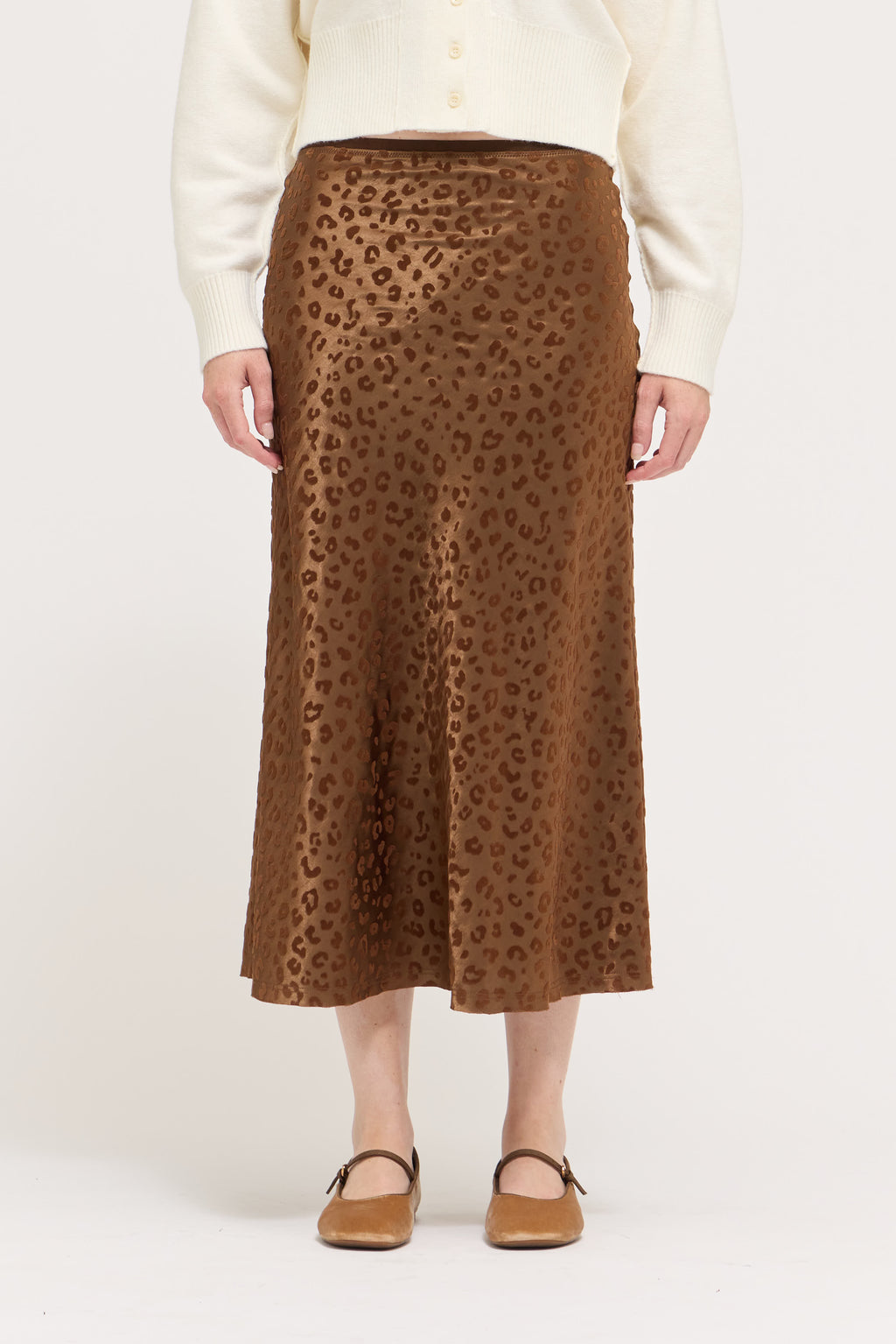 Leopard Satin Slip Skirt in Choco Leopard