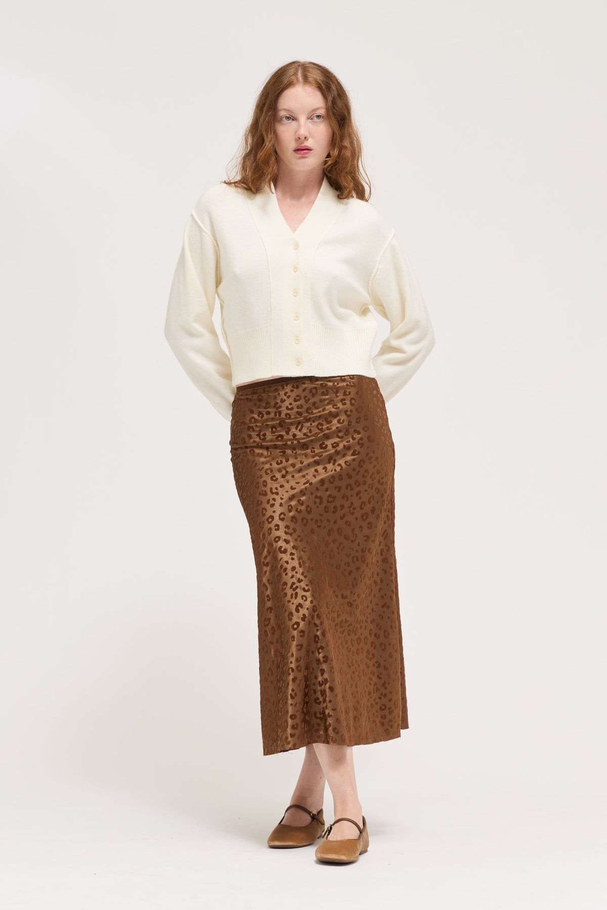 Leopard Satin Slip Skirt in Choco Leopard