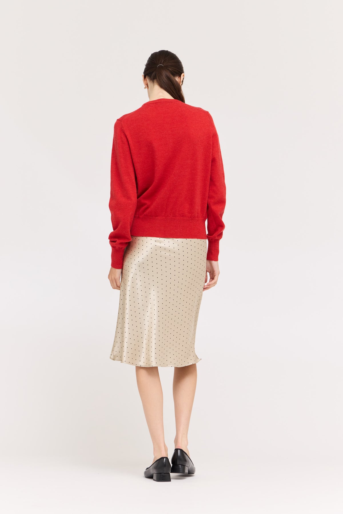 Polka Dot Knee Length Slip Skirt in Champagne