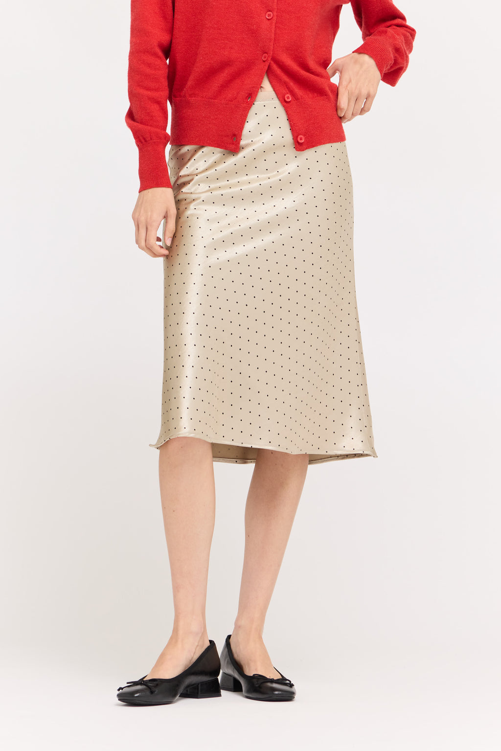Polka Dot Knee Length Slip Skirt in Champagne