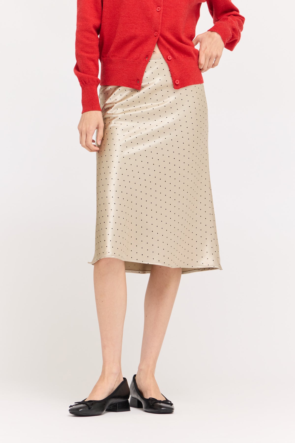 Polka Dot Knee Length Slip Skirt in Champagne