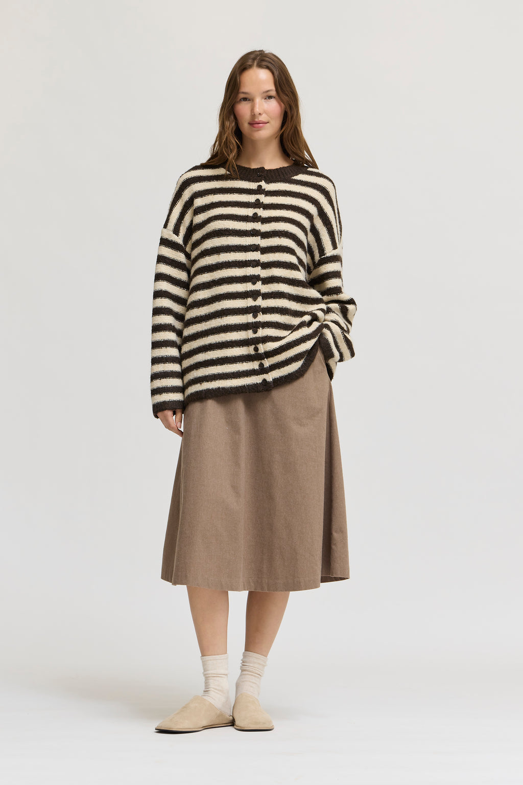 Circle Hem Drape Skirt in Ash Brown