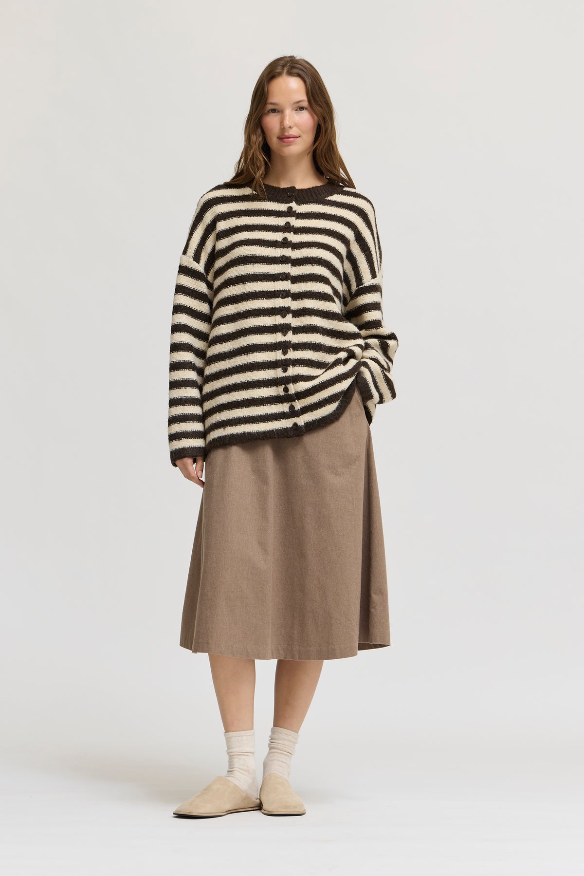 Circle Hem Drape Skirt in Ash Brown