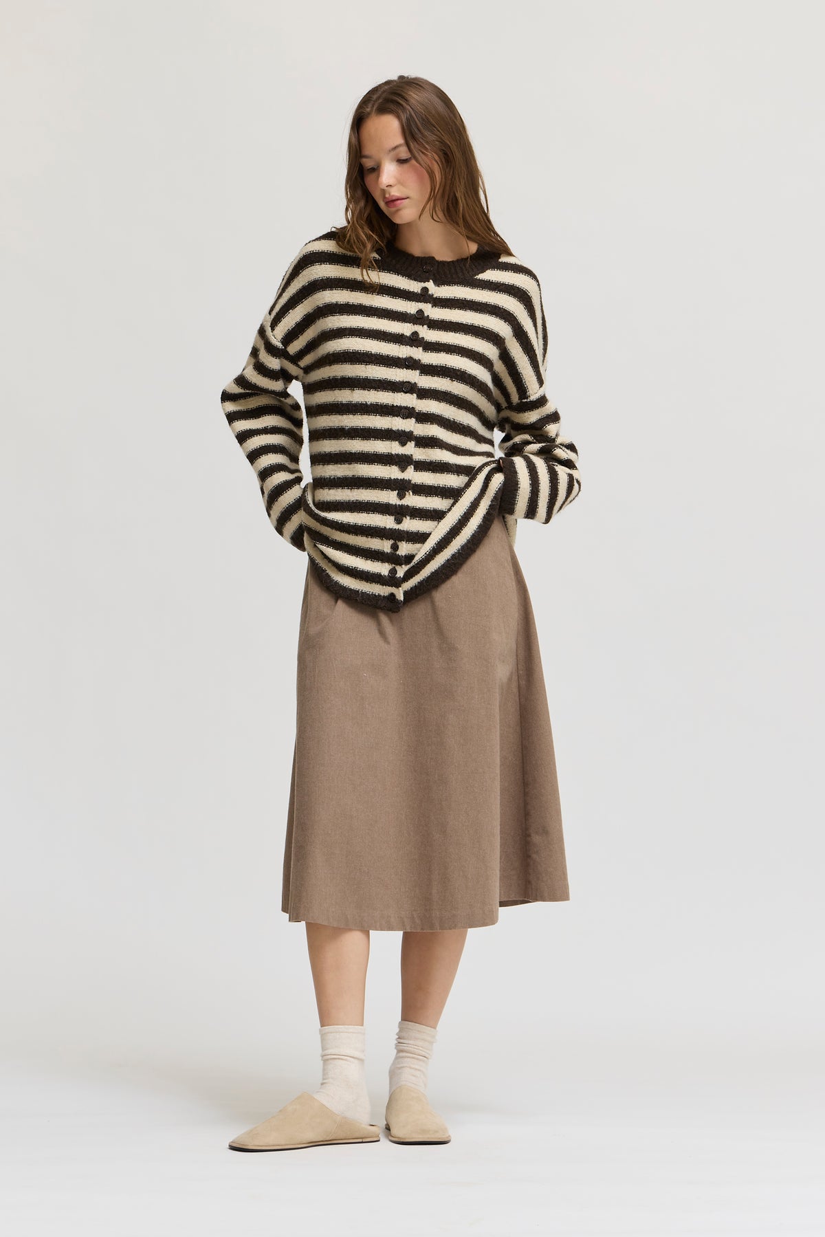 Circle Hem Drape Skirt in Ash Brown