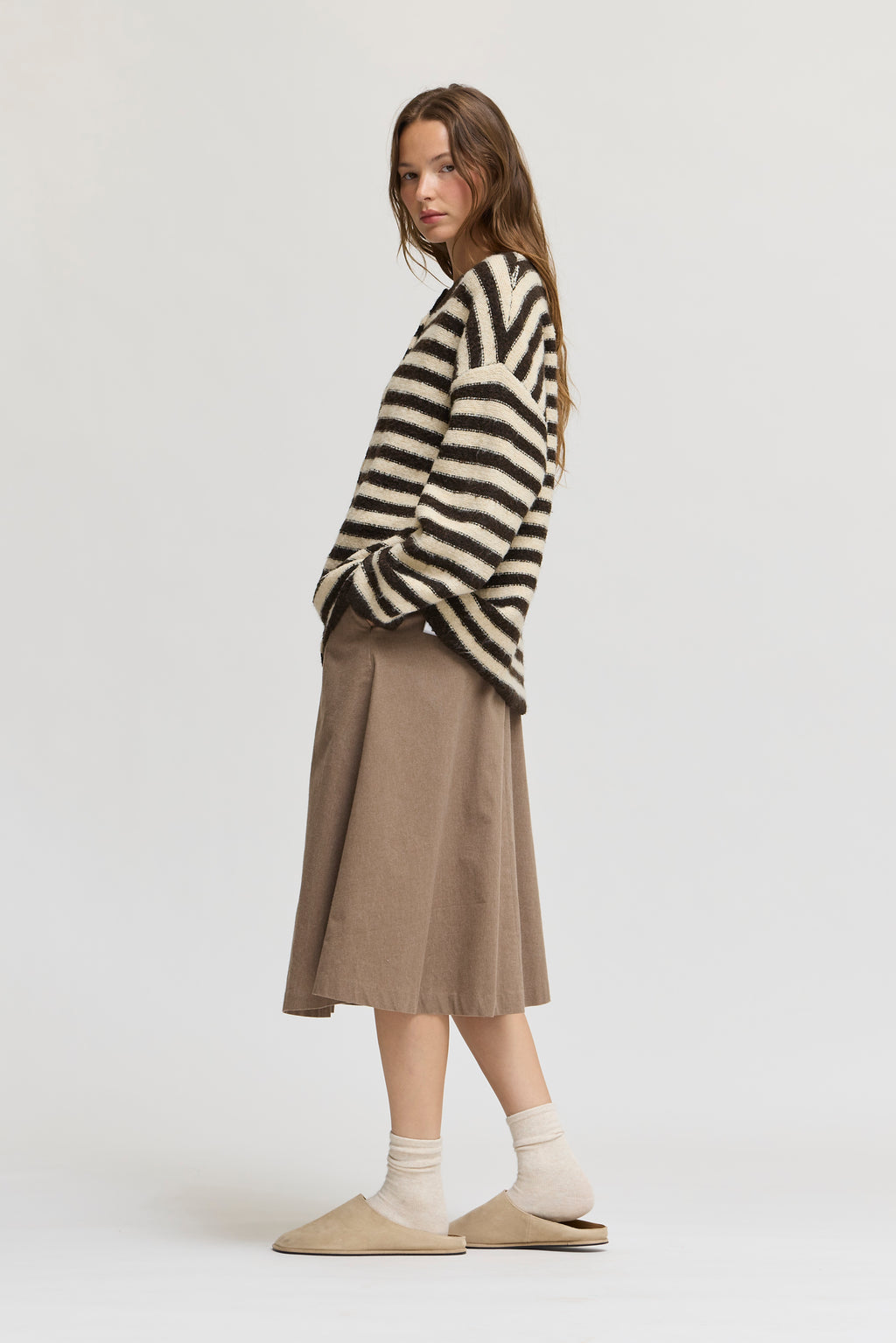 Circle Hem Drape Skirt in Ash Brown