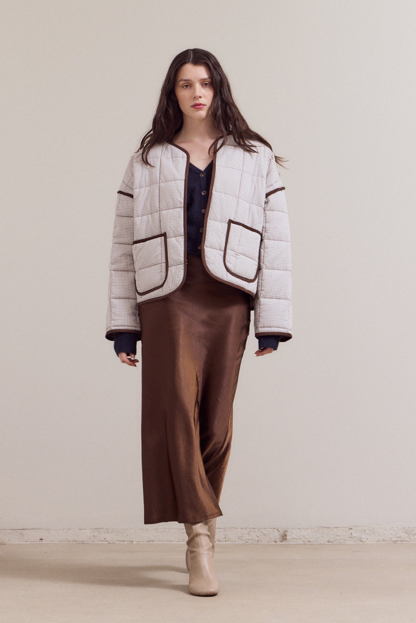 PIN GRID QUILTED JACKET in MILK