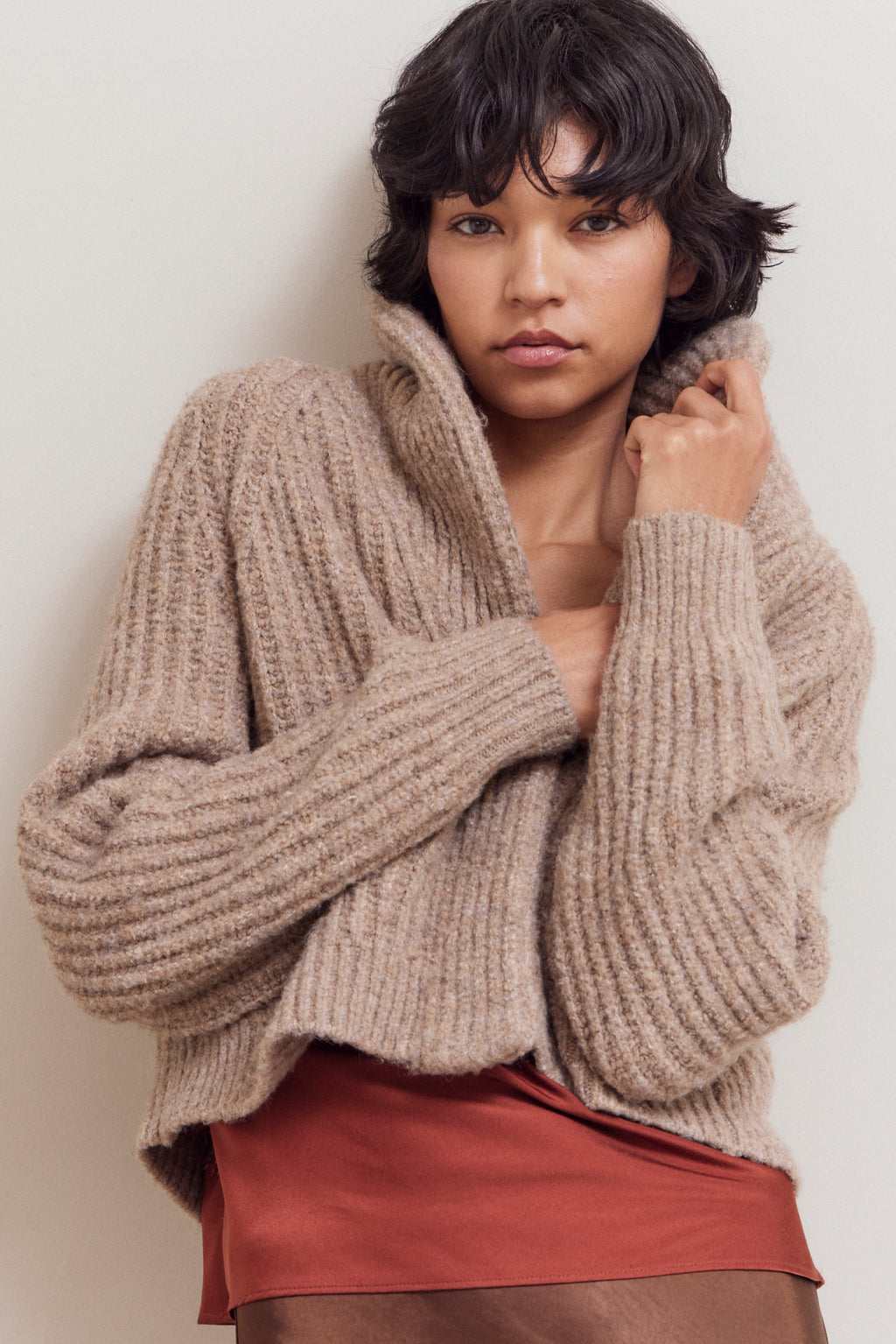 Shawl Collar Short Cardigan in Natural